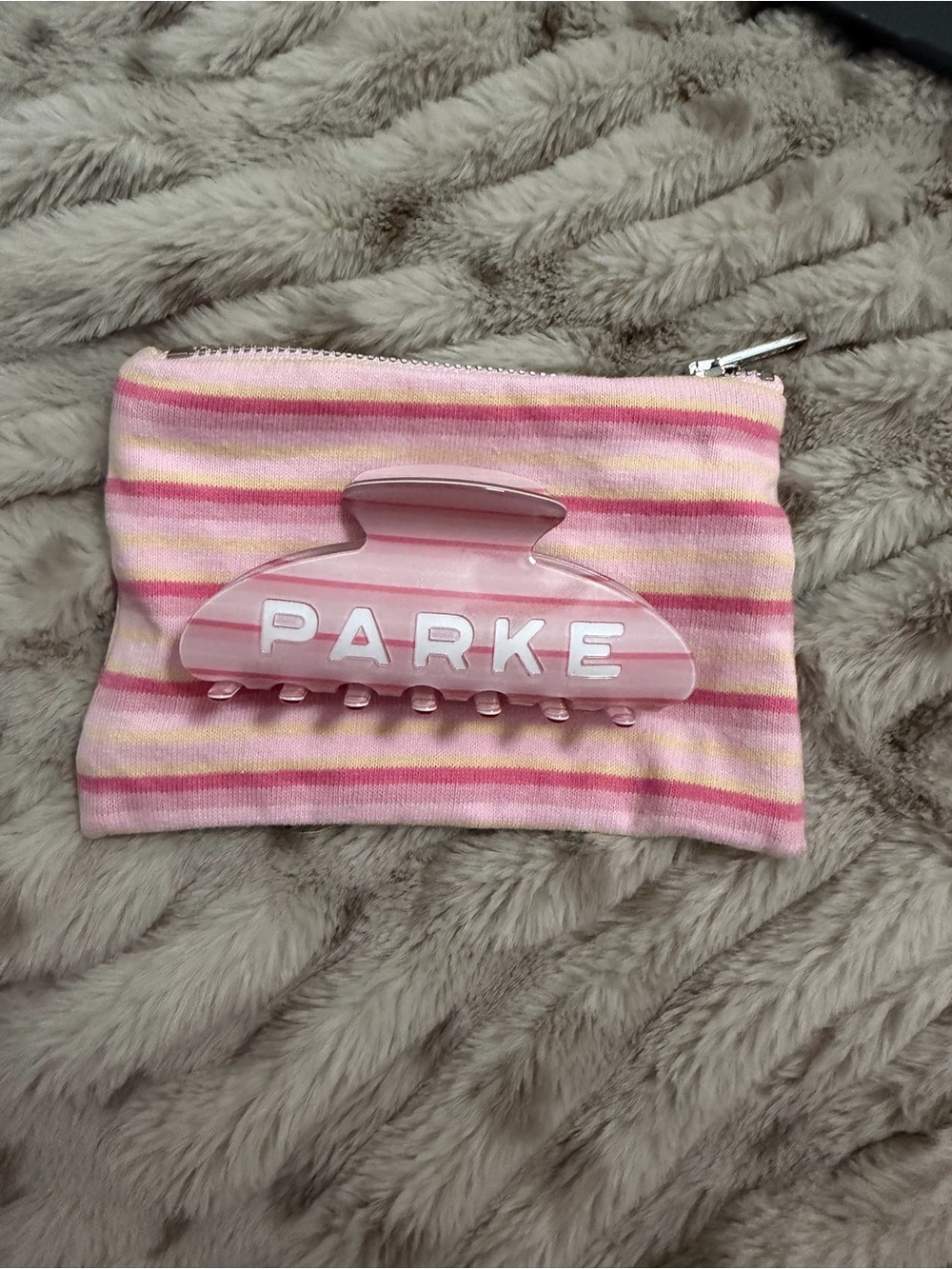 Parke it’s a girl striped clip- Pink Striped Pouch Included
